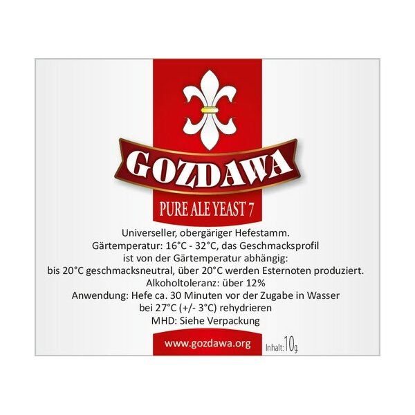 GOZDAWA Pure Ale Yeast 7 (PAY7)- oberg&auml;rige Trockenhefe 10 g