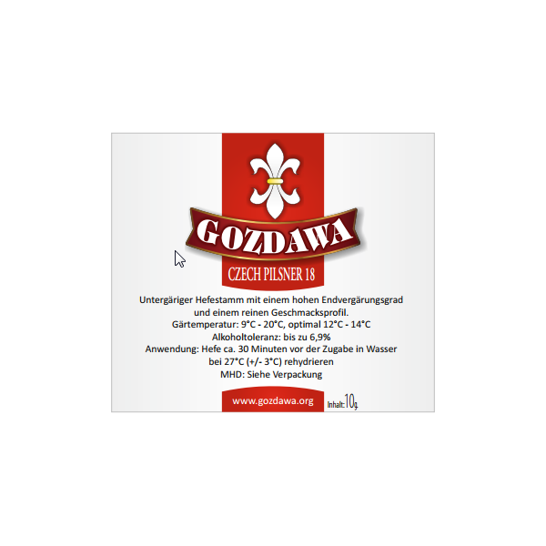 GOZDAWA Czech Pilsner 18 (CP18) - untergärige Trockenhefe 10g
